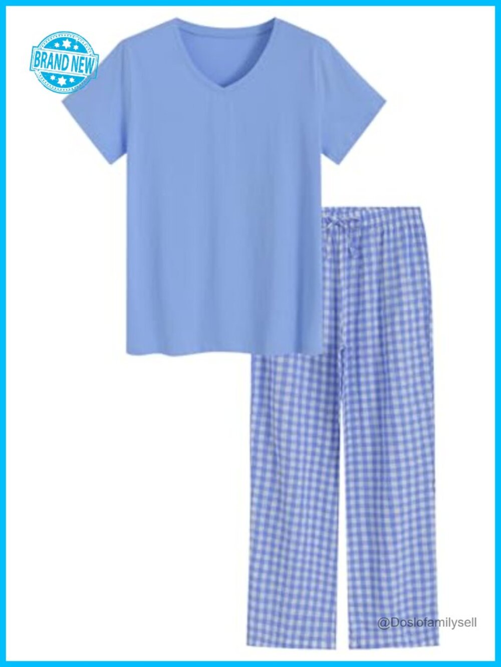 Latuza Women's Cotton Short Sleeve Pajama Set Seersucker Gingham Lounge